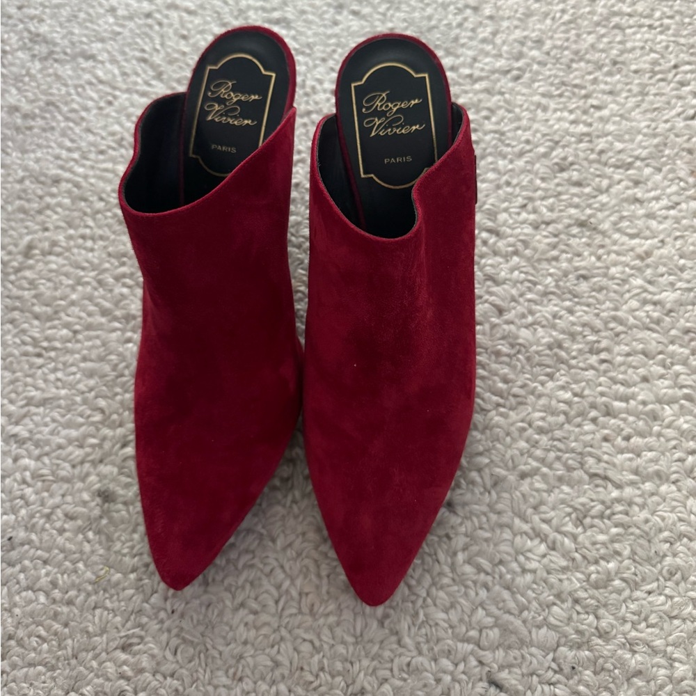 Roger Vivier Red Suede Pointed Toe Mules Size 36.5 - Picture 3 of 5